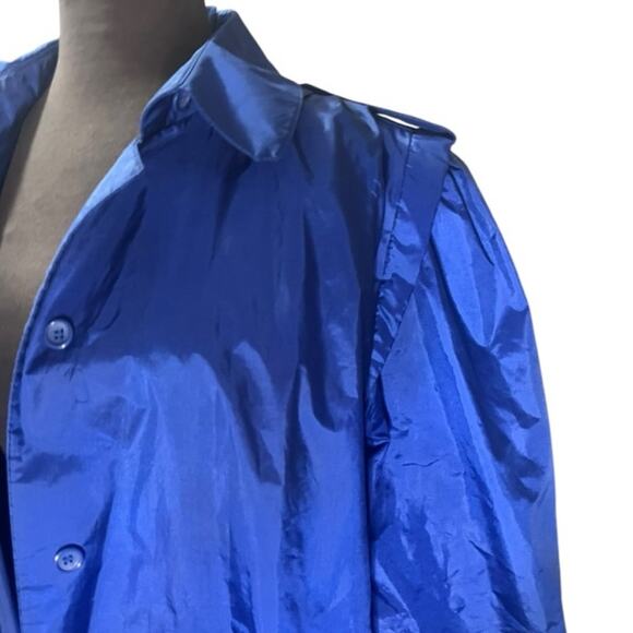 Vintage Blue Shiny Long Rain Trench Coat 16 Classic Spring Statement Feminine - Picture 4 of 8